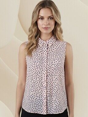 Karl Lagerfeld Paris Magdalyn Pearl Detail Blouse, Pink & Navy Polka Dot, Size S